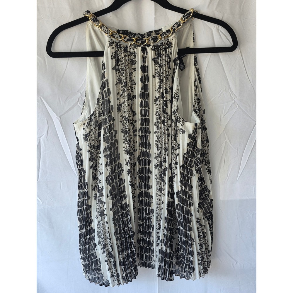 White House Black Market Halter Top Gold Chain Neck Pleated Abstract Print 4